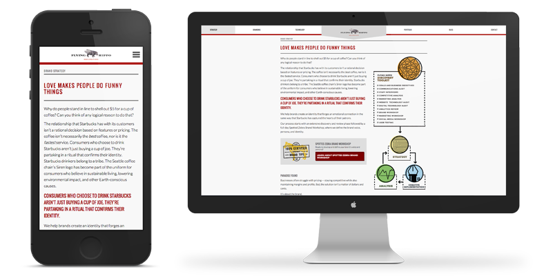 Rendering image of Flying Hippo's site on a desktop monitor and a mobile phone screen.